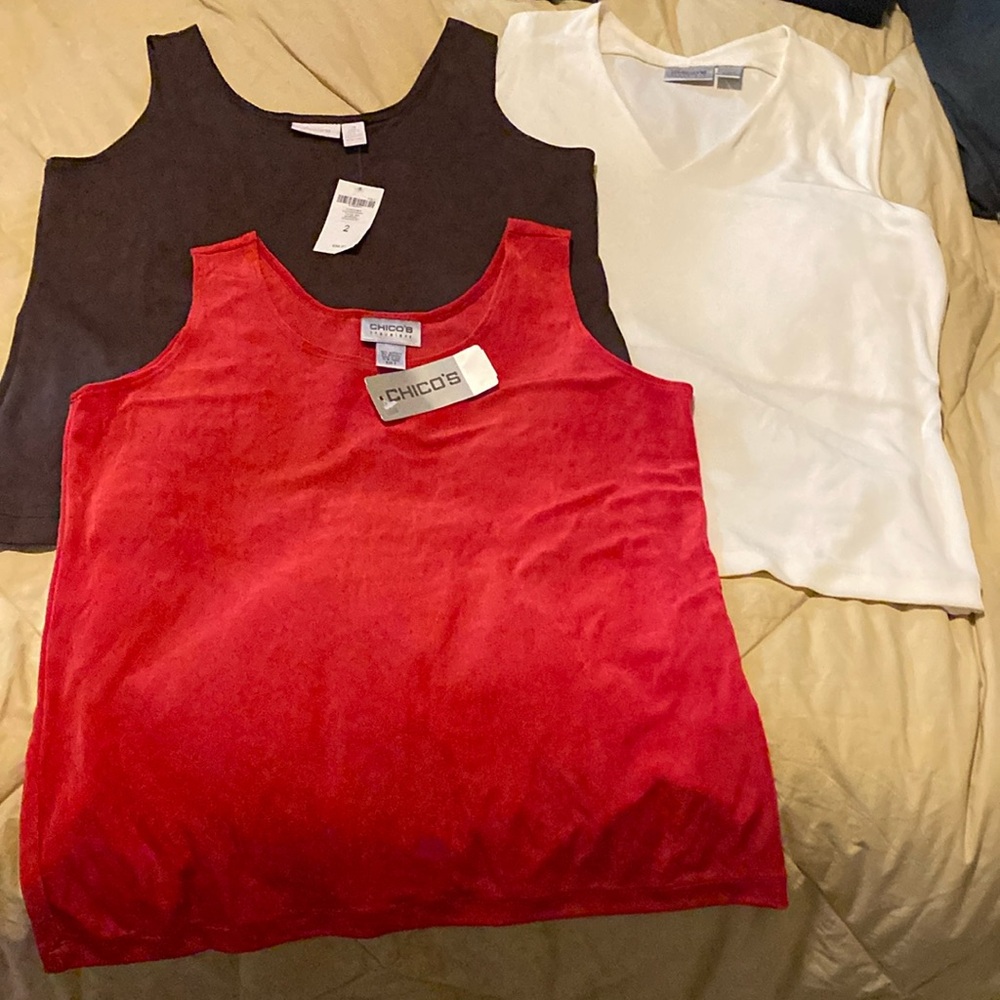 Lot of 3 Chicos layering tops in cream, red and brown. Size 2X. NWT and unworn.